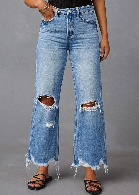 Buy Now Distressed Raw Hem Jeans with Pockets