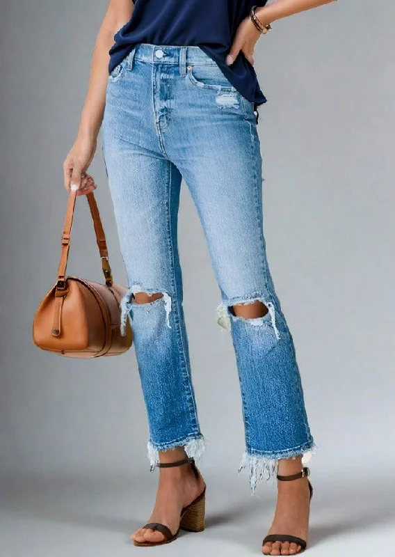Savings Spectacular Distressed Raw Hem Jeans with Pockets