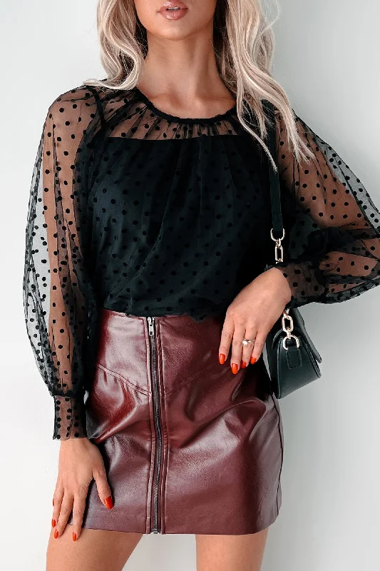 Deep Discounts Dotted Perfection Polka Dot Mesh Top (Black)