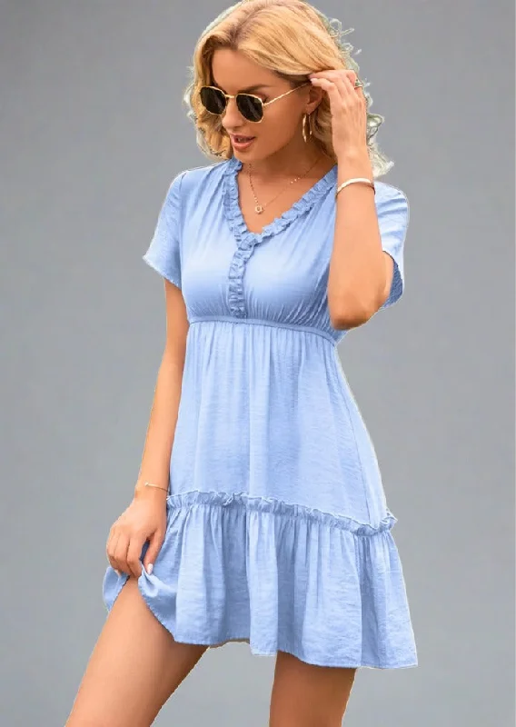 Extra Savings Frill V-Neck Short Sleeve Ruffle Hem Dress