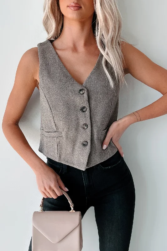 Super Sale Gentleman's Agreement Herringbone Vest Top (Brown)