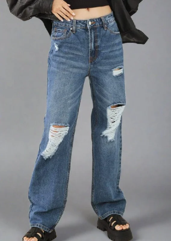 Savings Alert Straight Cut Distressed High Waist Jeans