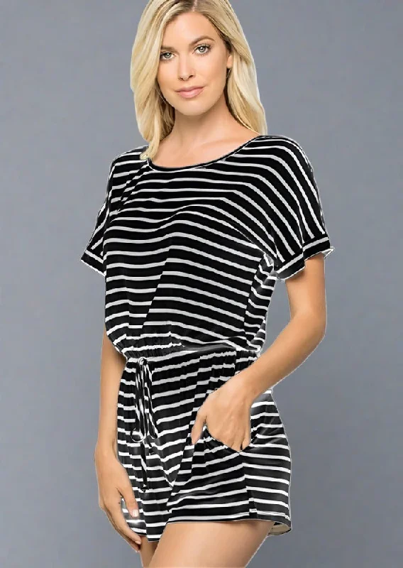 Take Advantage Heimish Full Size Striped Round Neck Short Sleeve Romper