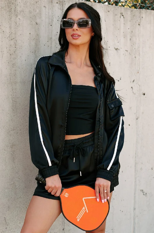 Warehouse Sale Jameson Satin Zip-Up Jacket (Black)