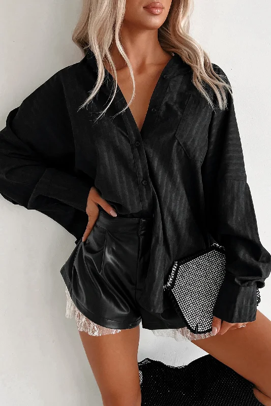 Limited Time Lucky To Know Me Oversized Stripe Shirt (Black)