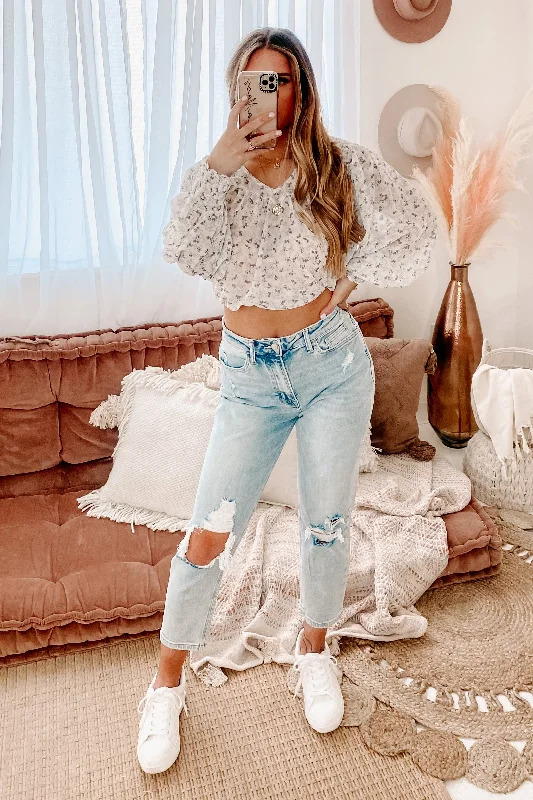 Best Deals Mid-Week Mantra Long Sleeve Printed Top (Off White)