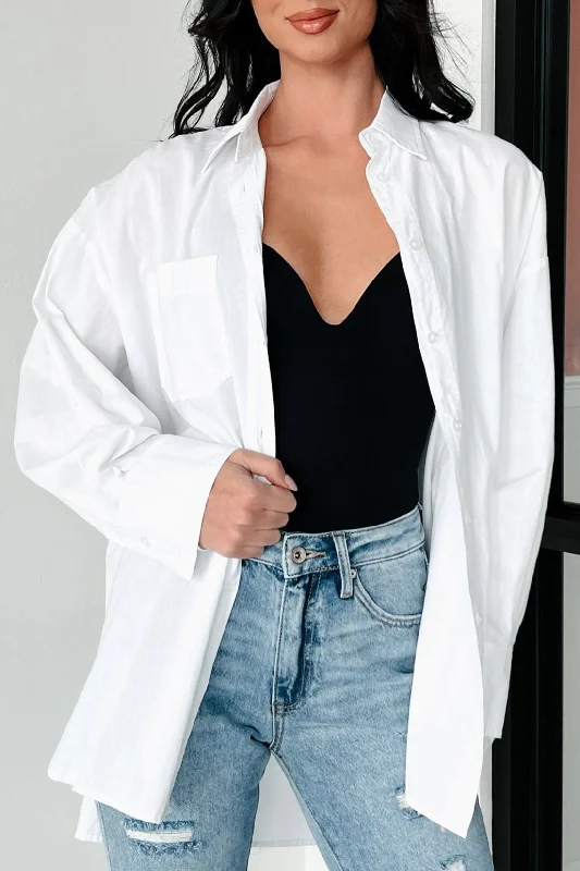 Price Slash Modernly Classic Oversized Button-Up Shirt (White)