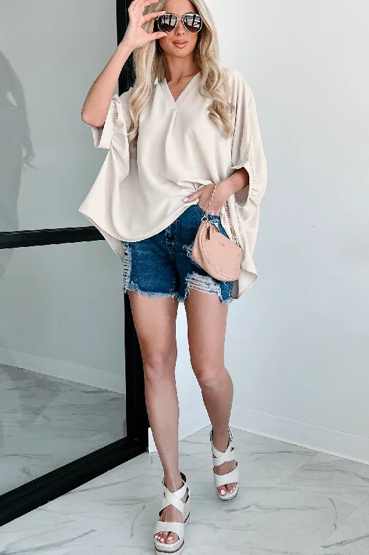 Special Price Office Chats Oversized V-Neck Blouse (Sand Beige)