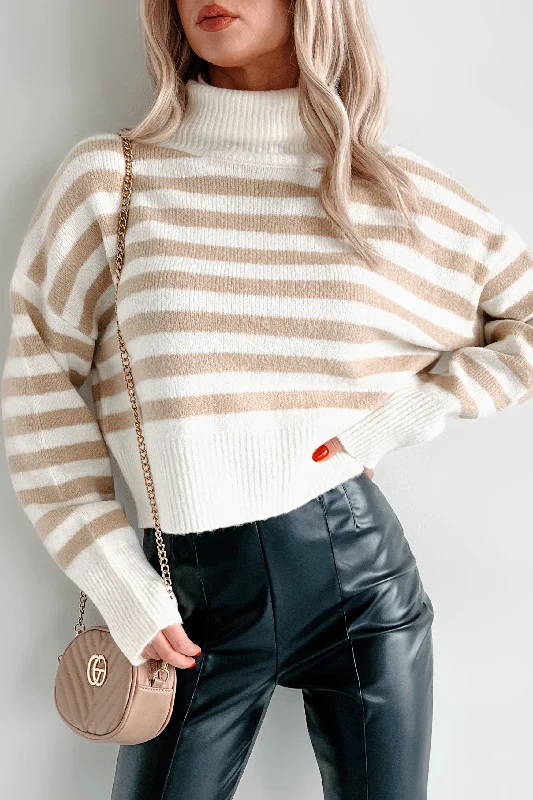 Reduced Prices Picking Sides Striped Turtleneck Sweater (Cream/Taupe)