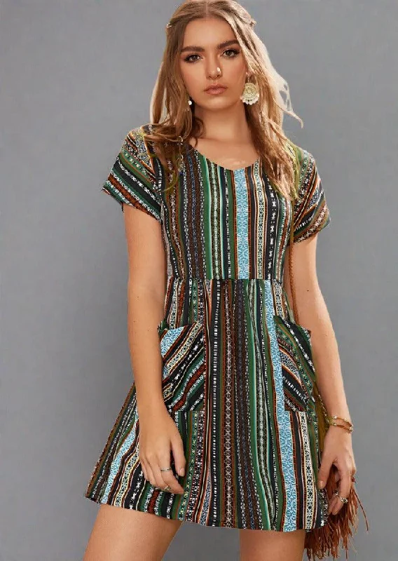 Discount Days Pocketed Striped Short Sleeve Dress