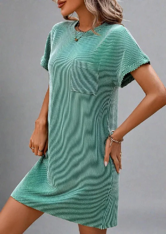 Warehouse Sale Ribbed Striped Short Sleeve Mini Tee Dress