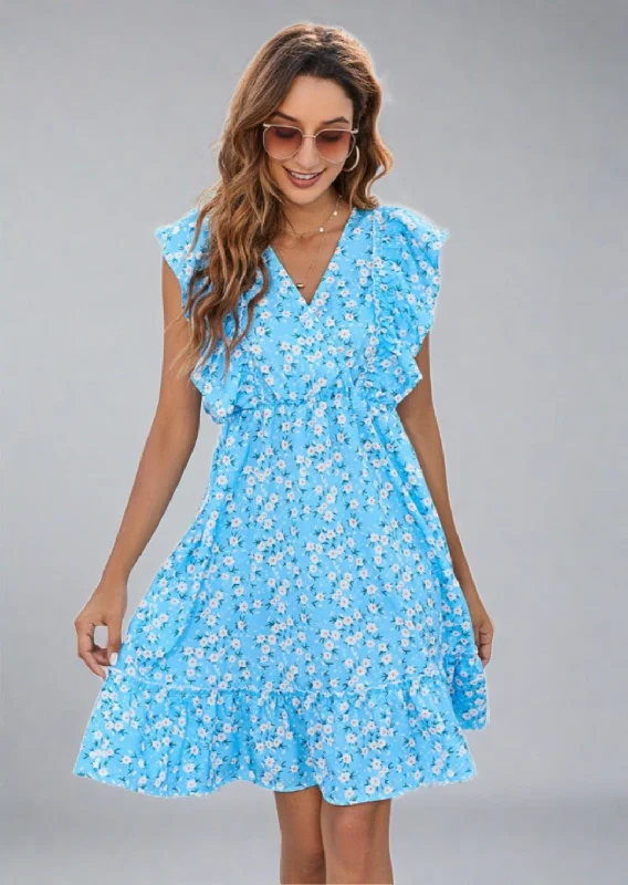 Mega Sale Ruffled Ditsy Floral Surplice Mini Dress