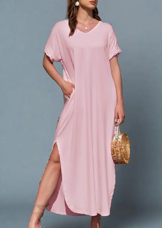 Price Drop Slit Pocketed V-Neck Short Sleeve Dress
