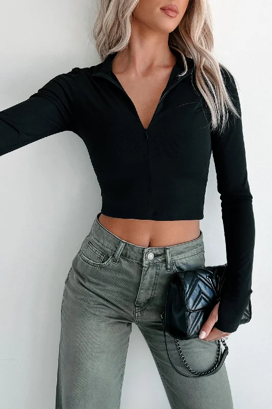 Price Meltdown Smiles For Miles Half-Zip Long Sleeve Top (Black)