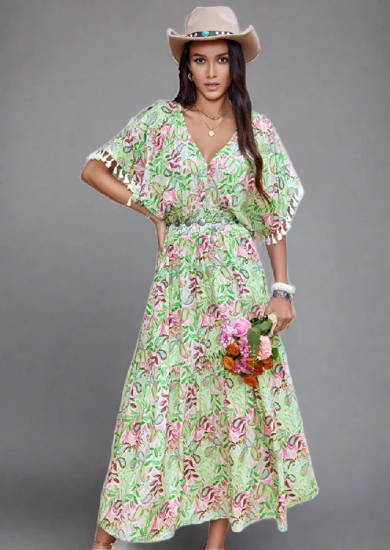 Best Bargains Smocked Floral V-Neck Short Sleeve Dress