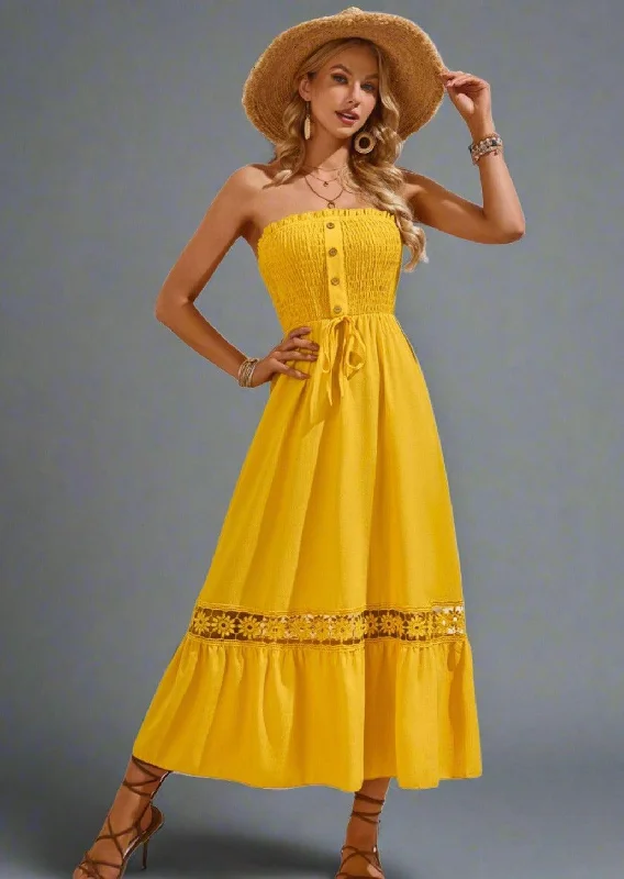 Overstock Smocked Frill Tube Midi Dress