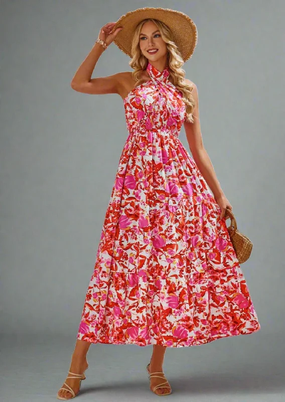 Lowest Price Smocked Printed Sleeveless Midi Dress