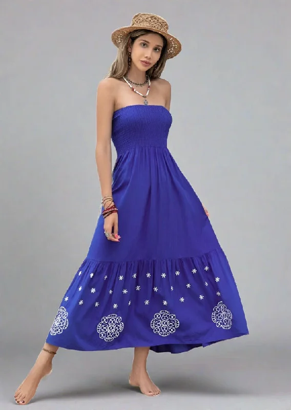Savings Bonanza Smocked Printed Tube Midi Dress