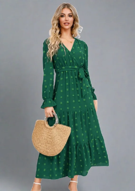 Sale Event Swiss Dot Tied Surplice Flounce Sleeve Dress