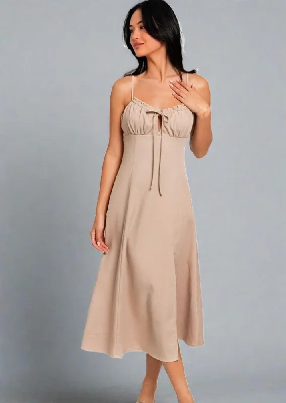 Savings Event Flare Front Tie Front Slit Midi Dress