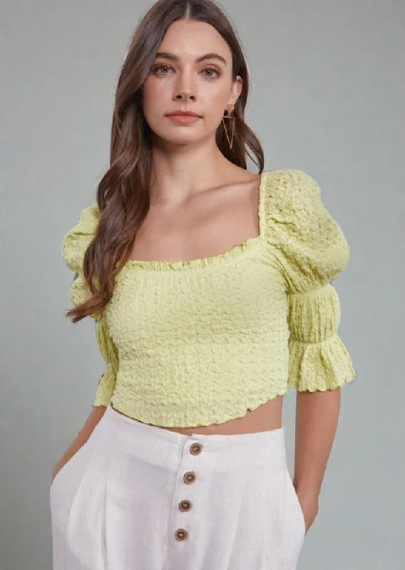 Buy Now Crinkle Texture Puff Sleeve Crop Top