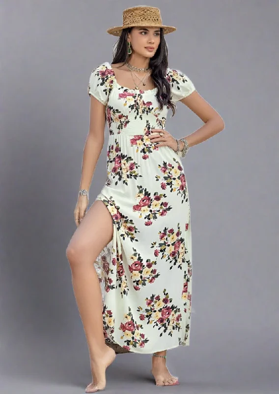 Price Buster Tied Slit Floral Short Sleeve Dress