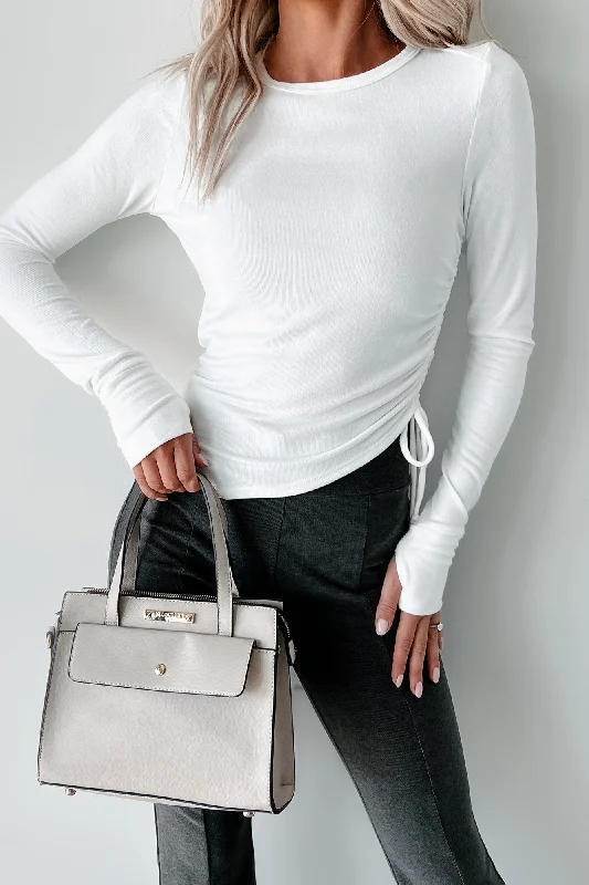 Bargain Blast Tristan Side Ruched Asymmetric Long Sleeve Top (Ivory)