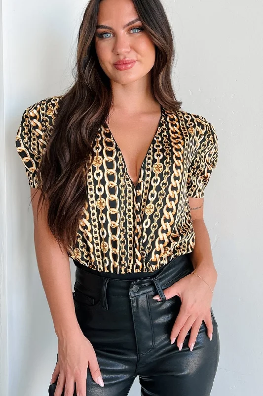 Limited Time Offer Well Connected Chain Print Bodysuit (Black)