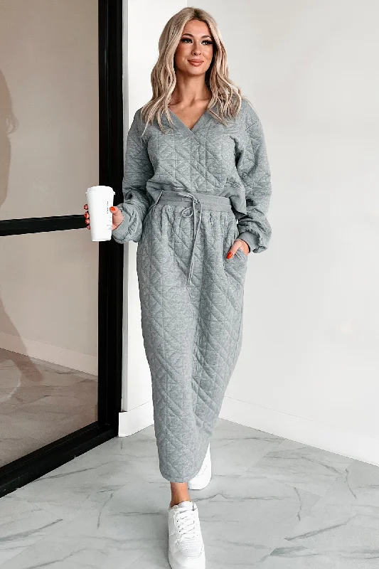 Clearance Event What Matters Most Quilted Sweater & Skirt Set (Heather Grey)