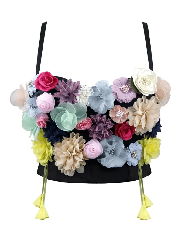 Year-End Clearance Women's 3D Simulation Flower Strappy Sleeveless Bustier Crop Top Bra