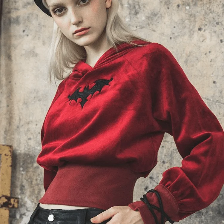 The Best Prices Women's Bat Pattern Velvet Witch Short Hoodies