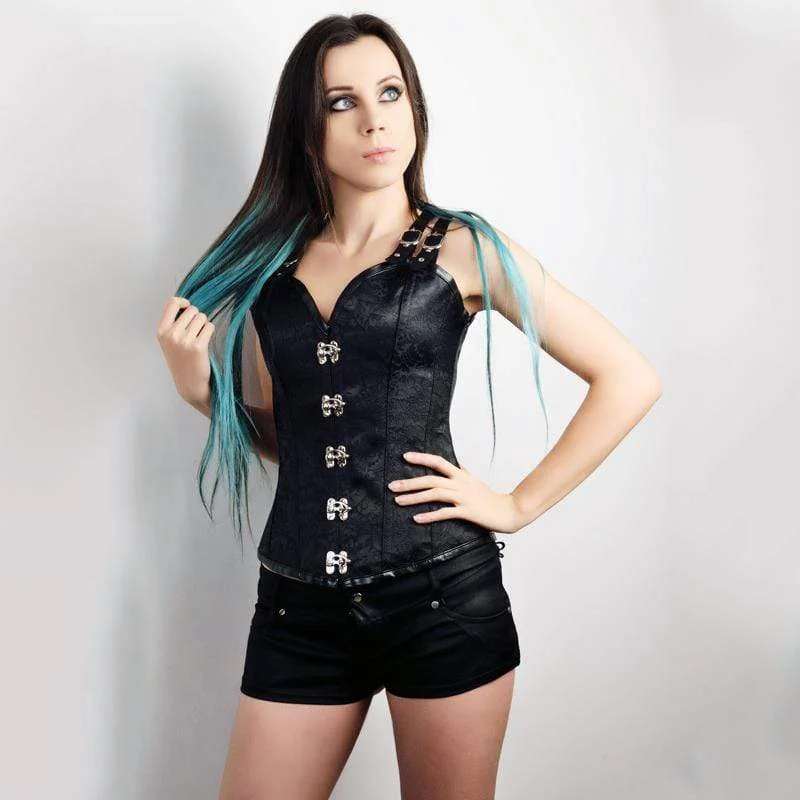 Take Advantage Women's Black Satin Sexy Strong Boned Corset Lace Up Bustier Top