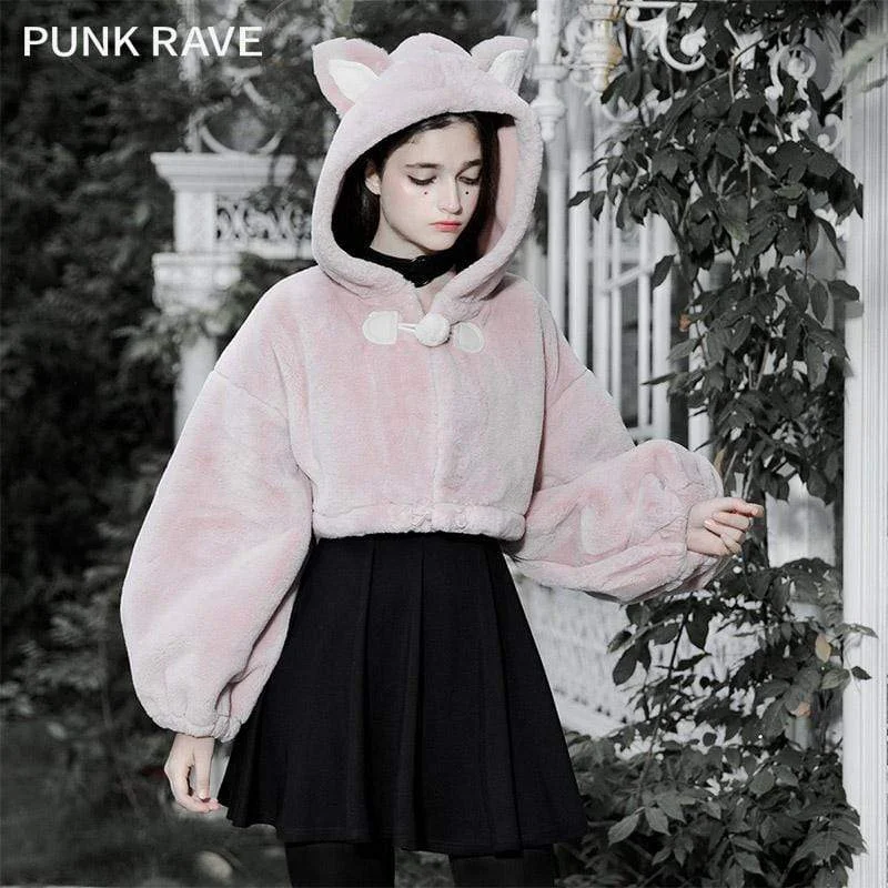 Price Rollback Women's Cute Catears Hoodied Downy Sweatshirts Short Coats