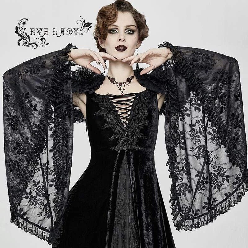 Midnight Madness Women's Gorgeous Ruffled Floral Lace Flare Sleeved Capes