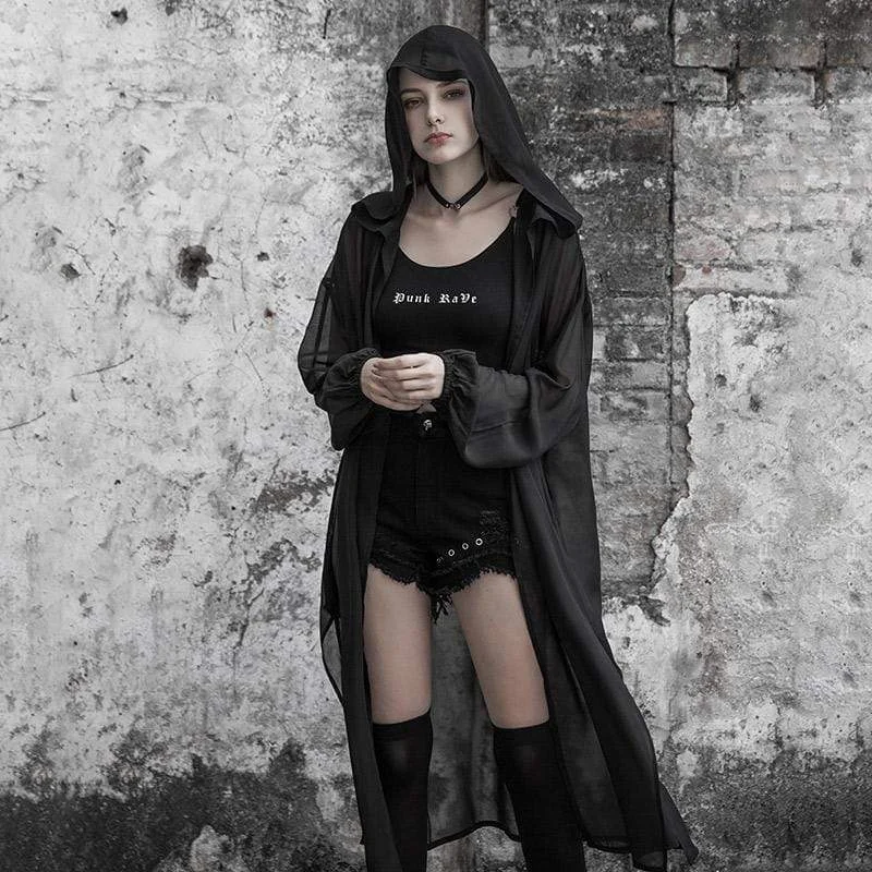 Markdowns Women's Goth Embroidery Long Coat With Witchy Hood