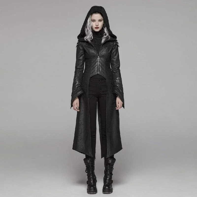 Final Clearance Women's Goth Forked Tail Faux Leather Long Jacket
