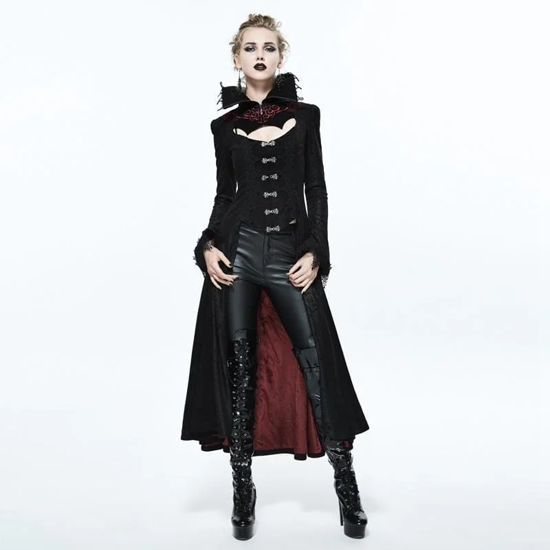 Fantastic Offers Women's Goth Frock Coat With Stand Up Collar