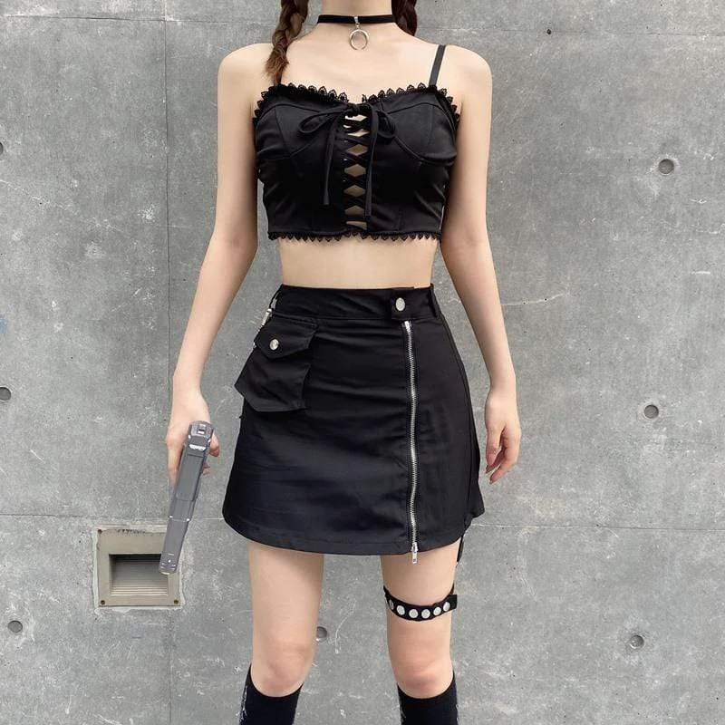 Online Specials Women's Goth Lace-up Ropes Lace Camisoles
