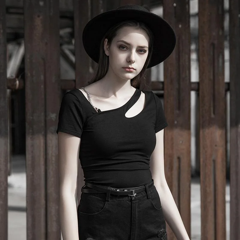 Exclusive Offers Women's Goth Spring Fitted Black T-shirt