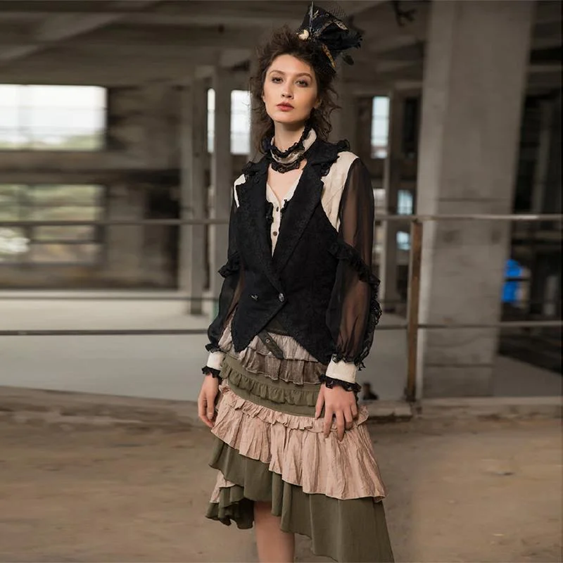 Crazy Savings Women's Goth Vest With Lace Trimming