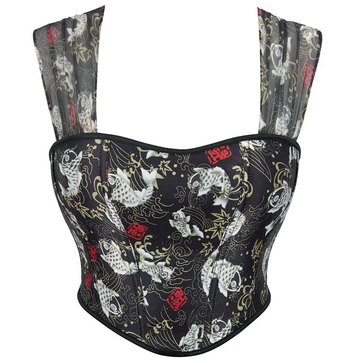 Price Drop Alert Women's Gothic Fish Pattern Steel Boned Overbust Corset