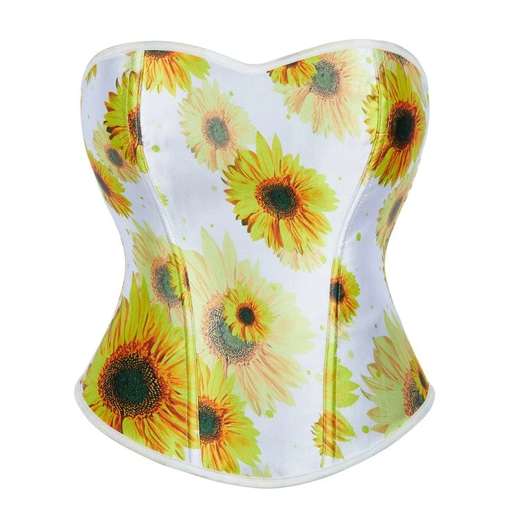 Instant Discount Women's Gothic Floral Printed Boned Overbust Corset