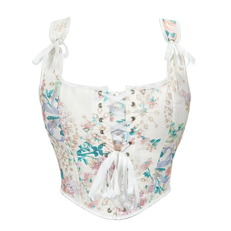 Price Smash Women's Gothic Floral Printed Lace-up Casual Overbust Corset
