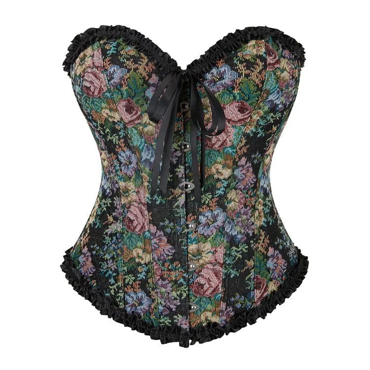 TIME-Limited Offer Women's Gothic Floral Printed Ruffled Overbust Corset