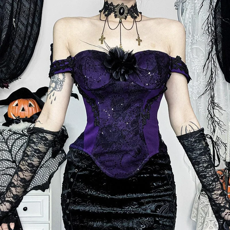 Customer Appreciation Sale Women's Gothic Flower Crochet Tank Top Purple