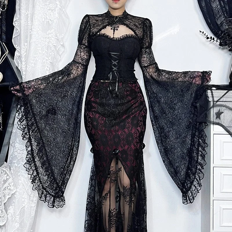 Super Savings Women's Gothic Lace Diamond Toned Horn Sleeved Cape
