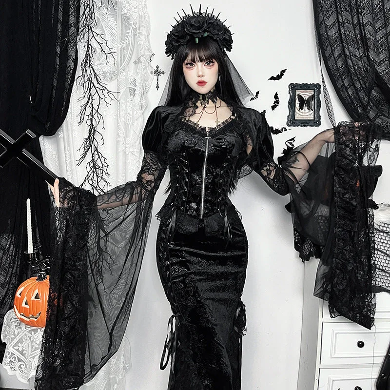 Buy More, Save More Women's Gothic Lace Toned Horn Sleeved Cape