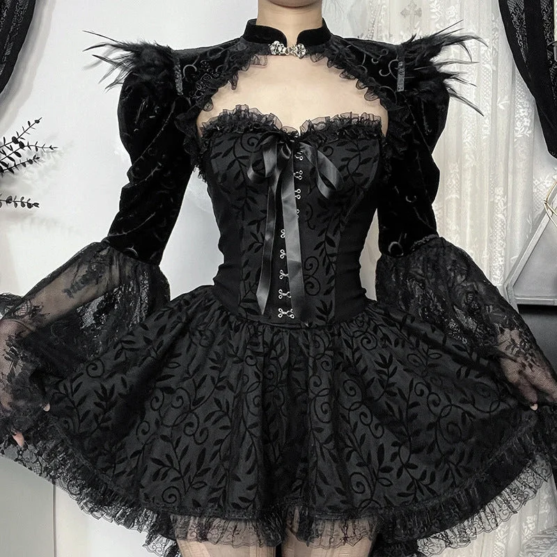 Stock Up and Save Women's Gothic Lace Velvet Feather Cape
