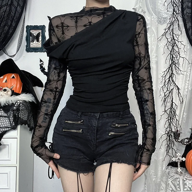 While Supplies Last Women's Gothic Mesh Lace Long Sleeved Shirt