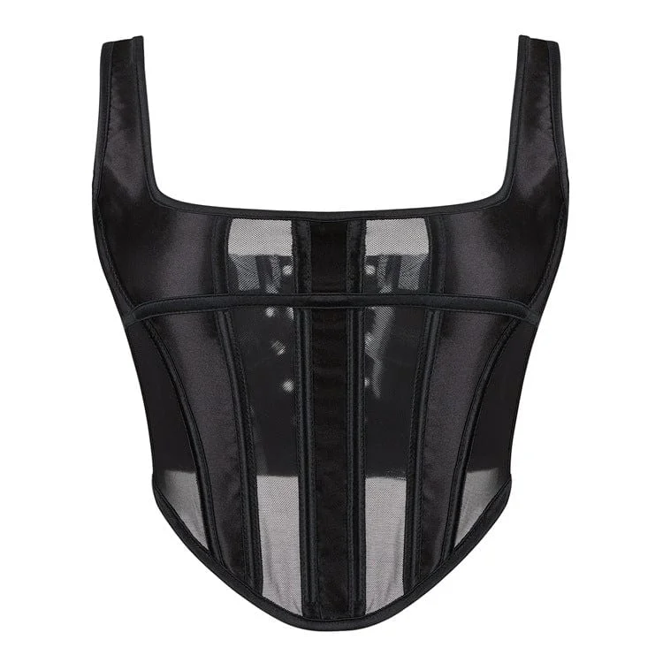 Act Fast Women's Gothic Mesh Splice Lace-up Overbust Corset
